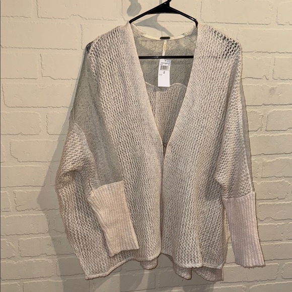 Free people Sweater cardigan lace knit soft wool alpaca blend NEW large - Picture 2 of 6